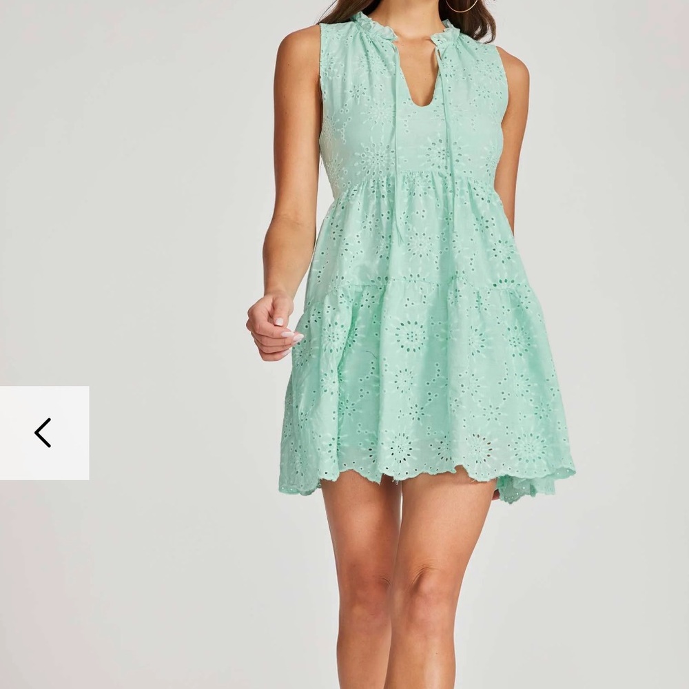 Mint Green Sleeveless Eyelet Dress